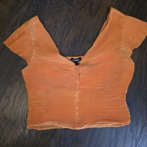 Express Orange Pleated Crop Top